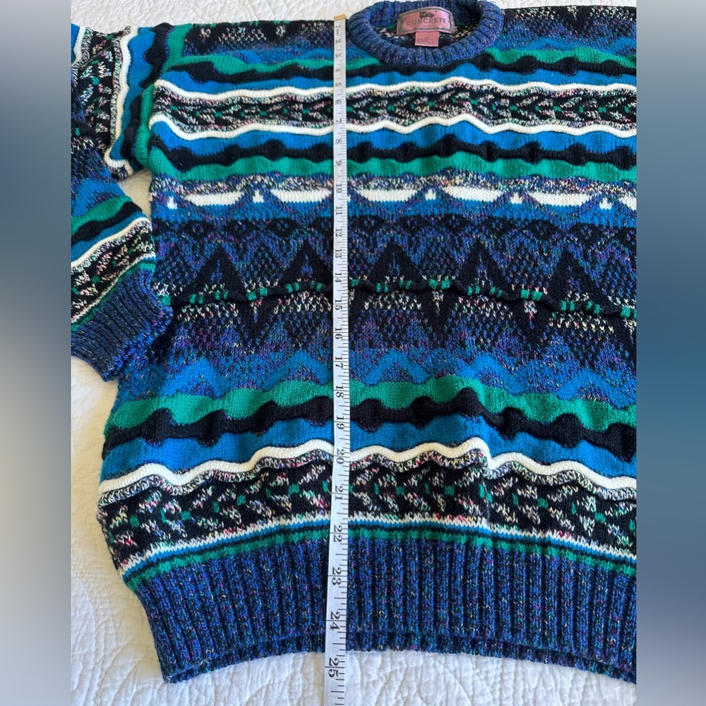Men’s Vintage 90s Concrete Reverse Weave Textured Crew Neck Sweater Blue Medium - Picture 8 of 11